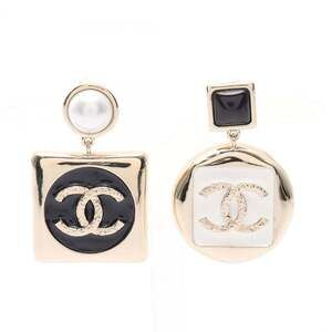 CHANEL Coco Mark Earrings, Gold Plated, Women's, Available in Gold, Black, an...
